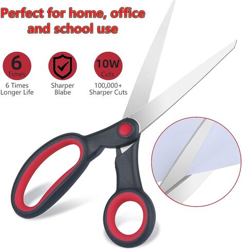 Eleckey Left Handed Scissors for Adults Kids Student All Purpose, 8" Lefty Stainless Steel Scissors for Office Home School Sewing Fabric Craft Supplies, Red/Black (1 Pack) in Kuwait