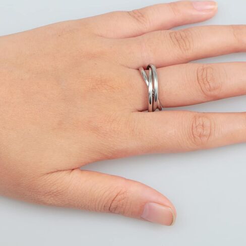 Haoze القلق الدائري الدوار 3 للنساء الفتيات، الفولاذ المقاوم للصدأ التراص المتشابكة المتداول الفرقة تململ خواتم القلق لابنة النساء الرجال in Kuwait