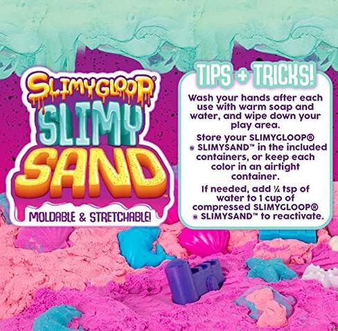 بناء SlimySand، 2 رطل من SlimySand (أزرق وأصفر)، 3 قوالب ممتعة ثلاثية الأبعاد، 2 بكرتين و1 صندوق قابل لإعادة الاستخدام لساعات لا نهاية لها من اللعب. فائقة التمدد وقابلة للتشكيل! in Kuwait
