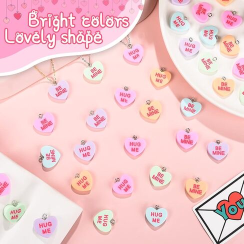 اتش تي زد ان اتش اكس تي 80 قطعة من تعليقات عيد الحب على شكل قلب، قلادة من الراتنج بتصميم هاج مي بي ماين لصنع المجوهرات للقلائد وسلسلة المفاتيح والاقراط الحرفية in Kuwait