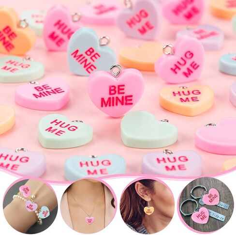 اتش تي زد ان اتش اكس تي 80 قطعة من تعليقات عيد الحب على شكل قلب، قلادة من الراتنج بتصميم هاج مي بي ماين لصنع المجوهرات للقلائد وسلسلة المفاتيح والاقراط الحرفية in Kuwait