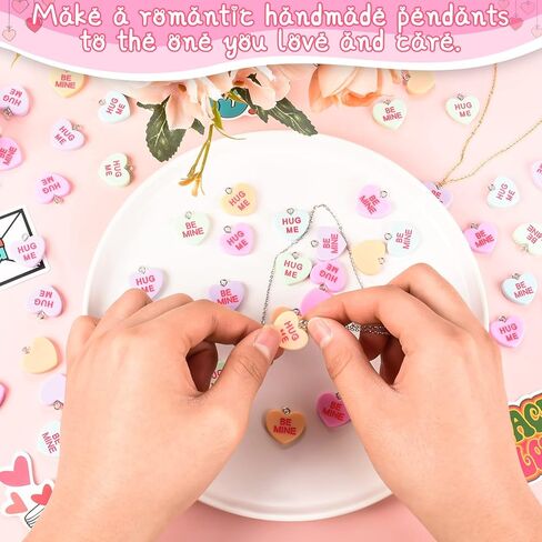 اتش تي زد ان اتش اكس تي 80 قطعة من تعليقات عيد الحب على شكل قلب، قلادة من الراتنج بتصميم هاج مي بي ماين لصنع المجوهرات للقلائد وسلسلة المفاتيح والاقراط الحرفية in Kuwait