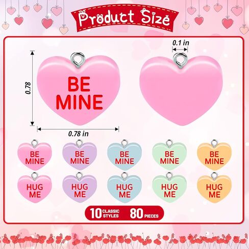 اتش تي زد ان اتش اكس تي 80 قطعة من تعليقات عيد الحب على شكل قلب، قلادة من الراتنج بتصميم هاج مي بي ماين لصنع المجوهرات للقلائد وسلسلة المفاتيح والاقراط الحرفية in Kuwait