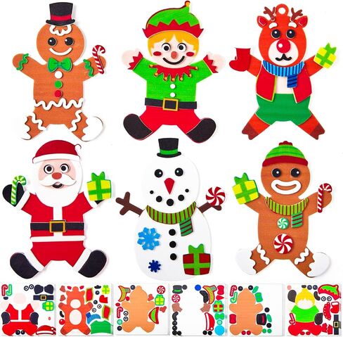 JOYIN 16 Pcs Foam Christmas Character Ornaments DIY Arts & Crafts for Kids, Create Your Own Gingerbread Man, Snow Man, Santa for Christmas Holiday Kids Crafts Kits,Xmas Decorations in Saudi Arabia