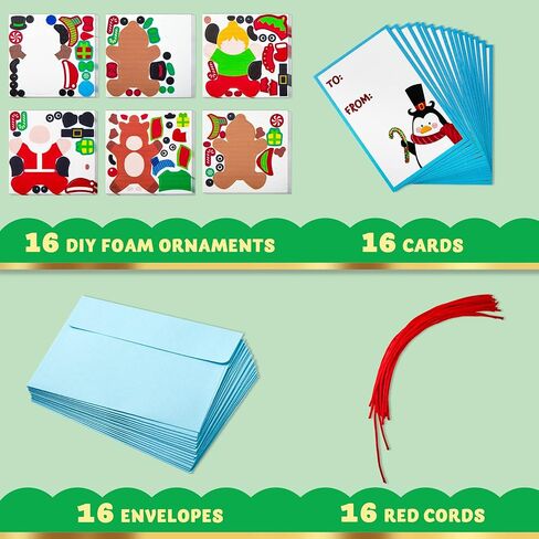 JOYIN 16 Pcs Foam Christmas Character Ornaments DIY Arts & Crafts for Kids, Create Your Own Gingerbread Man, Snow Man, Santa for Christmas Holiday Kids Crafts Kits,Xmas Decorations in Saudi Arabia