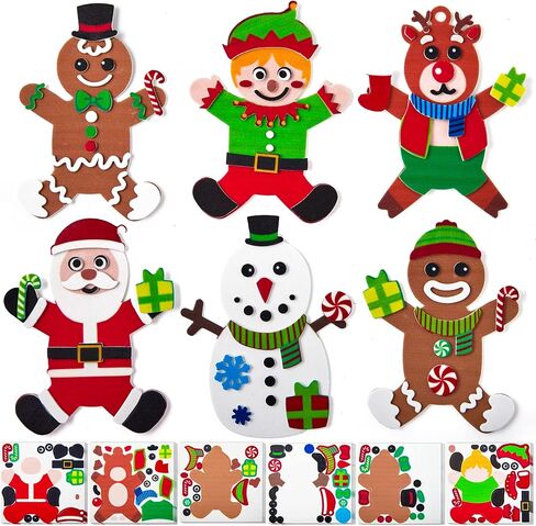 JOYIN 16 Pcs Foam Christmas Character Ornaments DIY Arts & Crafts for Kids, Create Your Own Gingerbread Man, Snow Man, Santa for Christmas Holiday Kids Crafts Kits,Xmas Decorations in Saudi Arabia