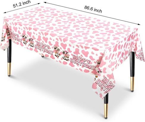 HHHLCWA 3 عبوات مفرش طاولة مطبوع عليها بقرة وردية، غطاء طاولة بلاستيكي وردي لزينة حفلات أعياد الميلاد للأطفال تحت عنوان بقرة لمستلزمات أعياد الميلاد 220 × 131 سم in Kuwait