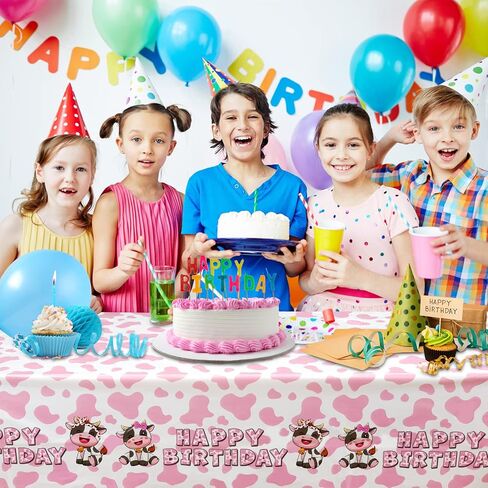 HHHLCWA 3 عبوات مفرش طاولة مطبوع عليها بقرة وردية، غطاء طاولة بلاستيكي وردي لزينة حفلات أعياد الميلاد للأطفال تحت عنوان بقرة لمستلزمات أعياد الميلاد 220 × 131 سم in Kuwait