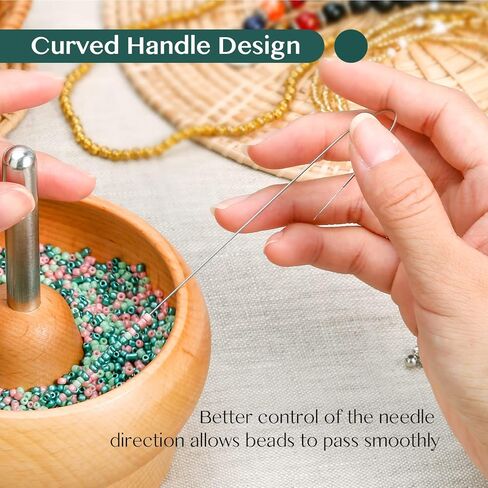 Tilhumt 2 Pieces Beading Needles, Seed Beads Clay Beads Big Eye Beading Needles, Stainless Steel Bead Spinner Needles Set for Bracelet Necklace Jewelry Making in Kuwait