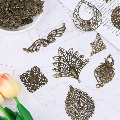 180 قطعة من دلايات الموصلات المخرمة من الحديد البرونزي العتيق، دلايات معدنية تبتية لصنع القلائد والمجوهرات بنفسك (30 نمط) in Kuwait