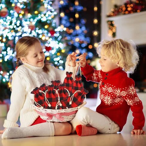 24 قطعة من أكياس ستيفورد برباط منقوشة لعيد الميلاد من ستيفورد، أكياس صغيرة منقوشة من الخيش قابلة لإعادة الاستخدام لعيد الميلاد من الخيش برباط للحلوى لعيد الميلاد وحفلات الزفاف والعطلات in Kuwait