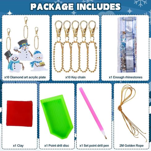 سلسلة مفاتيح من AnyDesign 10 قطع عيد الميلاد الماس لوحة المفاتيح الأزرق رجل الثلج DIY الماس اللوحة سلسلة المفاتيح مع حبل الذهب حجر الراين الفسيفساء صنع كامل قلادة الماس لزينة عيد الميلاد فن الحرف in Kuwait