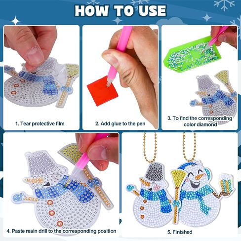 سلسلة مفاتيح من AnyDesign 10 قطع عيد الميلاد الماس لوحة المفاتيح الأزرق رجل الثلج DIY الماس اللوحة سلسلة المفاتيح مع حبل الذهب حجر الراين الفسيفساء صنع كامل قلادة الماس لزينة عيد الميلاد فن الحرف in Kuwait