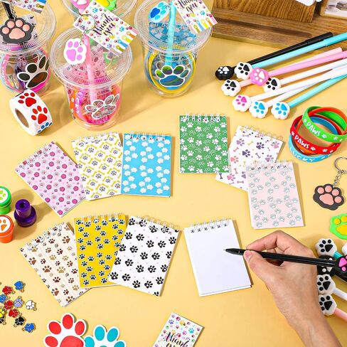 Syhood 206 Pcs Dog Party Favors Dog Paw Party Favors Set Includes Gift Cup Mini Book Pen Bracelet Keychain Stamp Sticker Chain Pendant Thank You Tag Dog Birthday Party Supplies for Puppy Kid Girl Gift in Saudi Arabia