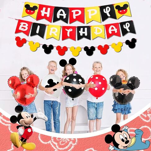لوازم حفلات اعياد الميلاد بتصميم ميكي ماوس - 131 قطعة من ديكورات عيد الميلاد وادوات المائدة، اطباق حفلات ميكي ماوس ومناديل ولافتة وبالونات وغيرها بنمط ميكي ماوس، ديكورات حفلات عيد الميلاد الاول in Kuwait