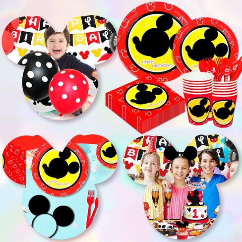 لوازم حفلات اعياد الميلاد بتصميم ميكي ماوس - 131 قطعة من ديكورات عيد الميلاد وادوات المائدة، اطباق حفلات ميكي ماوس ومناديل ولافتة وبالونات وغيرها بنمط ميكي ماوس، ديكورات حفلات عيد الميلاد الاول in Kuwait