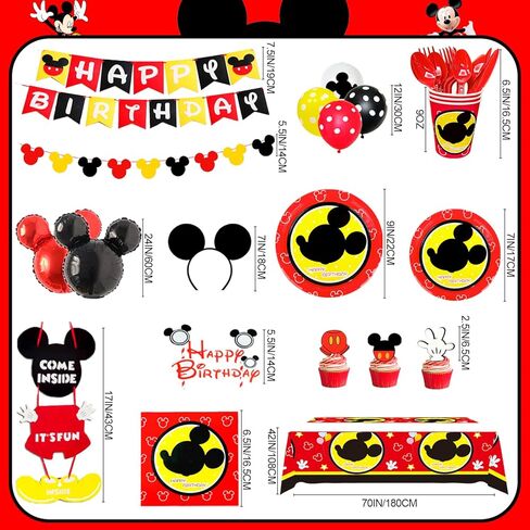 لوازم حفلات اعياد الميلاد بتصميم ميكي ماوس - 131 قطعة من ديكورات عيد الميلاد وادوات المائدة، اطباق حفلات ميكي ماوس ومناديل ولافتة وبالونات وغيرها بنمط ميكي ماوس، ديكورات حفلات عيد الميلاد الاول in Kuwait