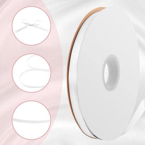 Thin White Ribbon, 1/4 inch Ribbon, Double Faced Satin Ribbon, Silk Ribbon, 100 Yards White Ribbon for Bows Bouquets Gift Wrapping Party Decoration Floral Arrangement Craft Supplies in Saudi Arabia