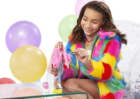 Barbie Extra Doll & Accessories with Pink-Streaked Blonde Crimped Hair in Fluffy Pink Coat with Pet Unicorn-Pig in Saudi Arabia
