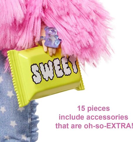 Barbie Extra Doll & Accessories with Pink-Streaked Blonde Crimped Hair in Fluffy Pink Coat with Pet Unicorn-Pig in Saudi Arabia