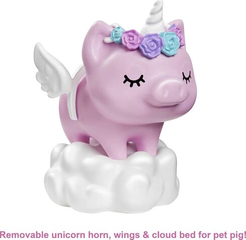 Barbie Extra Doll & Accessories with Pink-Streaked Blonde Crimped Hair in Fluffy Pink Coat with Pet Unicorn-Pig in Saudi Arabia