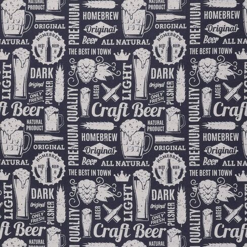 Mook Fabrics Cotton Novelty Retro Craft Beer, Grey Cut by The Yard in Saudi Arabia
