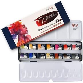ROSA Gallery Portrait Professional Watercolor Paint Set, Made in Ukraine,14 Water Colors of 2.5 ml, Non-Toxic Set in Metal Case, Portable Travel Watercolor Kit, High Lightfastness Paints for Artists, Adult and Kids in Saudi Arabia