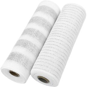 2 لفات من شبكة ديكو لعيد الميلاد، 10 ياردات فضية وبيضاء معدنية من شريط شبكي بولي لأكاليل الزهور، شريط شبكي لشجرة عيد الميلاد، إكليل، ديكور المنزل إكليل in Kuwait