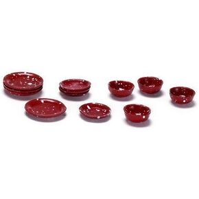 Melody Jane Dolls Houses Dollhouse Miniature 1:12 Scale 12 Pc RED Spatter Dishes Set #Ma1166r in Kuwait