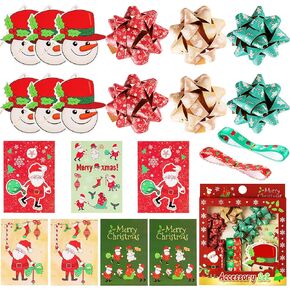 21 قطعة من أقواس وشريط تغليف هدايا عيد الميلاد، 6 أقواس عيد الميلاد، شريطين هدايا عيد الميلاد، 6 بطاقات هدايا، 6 بطاقات عيد الميلاد، ملصق واحد لديكورات هدايا عيد الميلاد (مع صندوق هدايا أحمر) in Kuwait