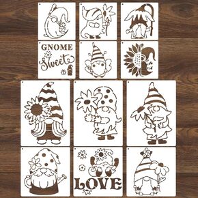 12pcs Gnomes Stencils Painting Reusable Gnome Sunflower Paint Stencil DIY Crafts Small Dwarf Decoration Stencil for Painting on Wall and Wood Sign in Kuwait