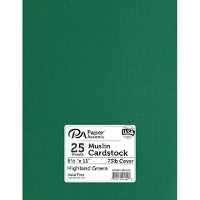 PA Paper Accents Textured Cardstock 8.5" x 11" Highland Green, 73lb Colored cardstock Paper for Card Making, Scrapbooking, Printing, Quilling and Crafts, 25 Piece Pack