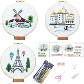 KomoDomo 5 Sets Embroidery Kit for Beginners Learn to Embroider Kit Adult Beginner Embroidery Starter Kit with Pattern and Instruction Cross Stitch Set Kids Embroidery Kit (A Bunch Flowers 5P)