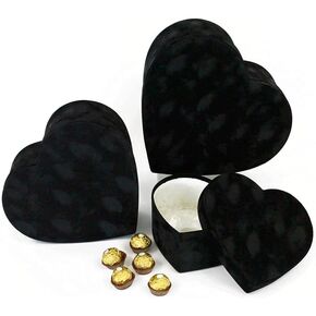 UNIKPACKAGING Premium Quality Heart Shaped Velvet Flower Boxes, SET OF 3, Gift Boxes for Luxury Flower and Gift Arrangements, with Lids, (Black) in Kuwait
