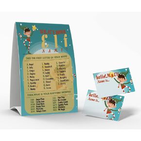 What's Your Elf Name Game، 1 علامة موضوع Elf و50 ملصقًا لبطاقة الاسم، ألعاب حفلات عيد الميلاد، لعبة عيد ميلاد للأطفال والكبار، لعبة نشاط للمكتب أو الفصل | JRKP048L in Kuwait