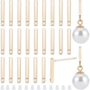 BENECREAT Real 18k Gold Plated Brass Stud Earrings Accessories Oval Brass Studs with Loops Rectangular Studs