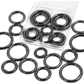 24 PCS Trigger Spring O Rings, Round Carabiner Clip, Gold Binder Key Rings, Metal Keychain Clip Snap Hooks, Circle Spring Key Ring for Keyring Buckle Purse Handbag Hardware, 4 Sizes (Black Gun)