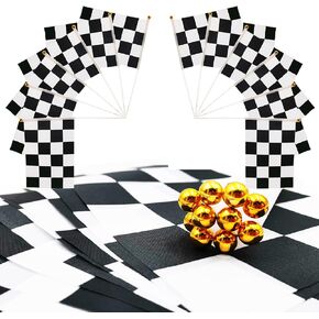 YOELVN 7inch Orange Racing Traffic Cones Party Decoration with Racing Checkered Flags,11inch Safety Sport Training Plastic Cones with Racing Flags,Race Car Birthday Party Supplies,Racing Themed Party