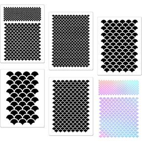 5 Pieces Mermaid Scale Stencil, Reusable Makeup Fish Scale Template Large Plastic Wall Stencil for Painting on Wall Face Body(8 x 6 Inch)