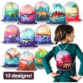 12 Pack Dinosaur Party Supplies Favor Drawstring Bags for Kids’ Birthday, Boys and Girls Dino Backpack Bag as Loot and Goodie bags for Gifts, Candy and Snacks, School, Travel, or Toy Storage Bag in Kuwait