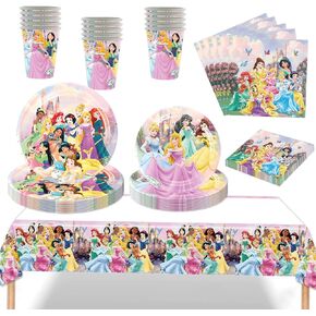 لوازم حفلات عيد ميلاد الاميرة، ادوات مائدة بلون زهري تتضمن اطباق واكواب ومناديل ومفرش طاولة لتزيين حفلات عيد ميلاد الاميرة وحفلات استقبال المولود (16 قطعة) in Kuwait