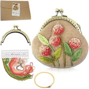 YJGMY Beginner Embroidery Coin Purse kit, Simple Embroidery, Cross Stitch kit Suitable for Beginner Sewing Craft Friend Gift Bag (Cherry)