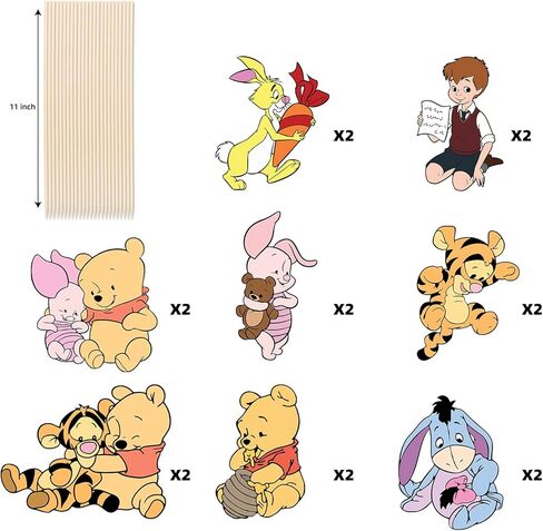 Cute Winnie Centerpieces For Tables 16 Pcs Pooh Centerpieces On Sticks Bear Toppers Cutouts For Baby Shower Decorations Birthday Party Supplies in Kuwait