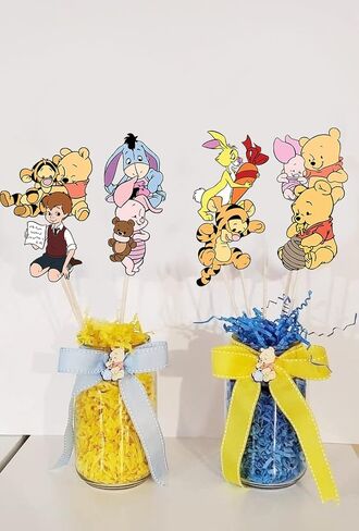 Cute Winnie Centerpieces For Tables 16 Pcs Pooh Centerpieces On Sticks Bear Toppers Cutouts For Baby Shower Decorations Birthday Party Supplies in Kuwait