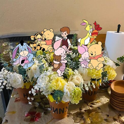 Cute Winnie Centerpieces For Tables 16 Pcs Pooh Centerpieces On Sticks Bear Toppers Cutouts For Baby Shower Decorations Birthday Party Supplies in Kuwait