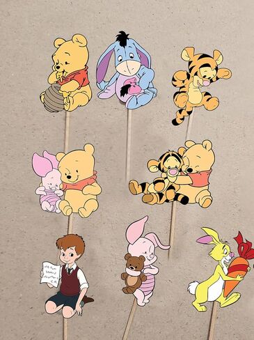 Cute Winnie Centerpieces For Tables 16 Pcs Pooh Centerpieces On Sticks Bear Toppers Cutouts For Baby Shower Decorations Birthday Party Supplies in Kuwait
