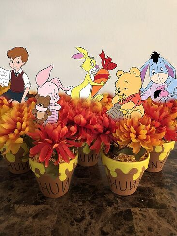 Cute Winnie Centerpieces For Tables 16 Pcs Pooh Centerpieces On Sticks Bear Toppers Cutouts For Baby Shower Decorations Birthday Party Supplies in Kuwait