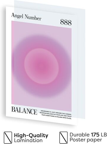 Teevoc 16x24 - ملصق رقم الملاك 888 كبير، توازن، طباعة متدرجة هالة، ملصقات روحية، سحرية، دليل روحي، اتصال جدار إلهي، ملصقات غير مؤطرة، أبيض in Kuwait