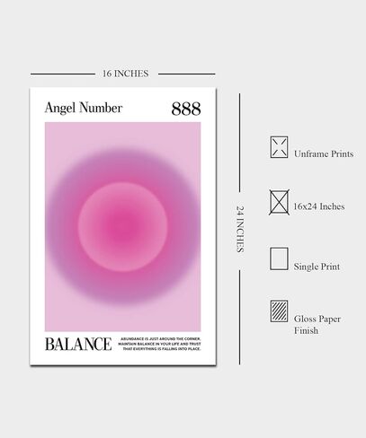 Teevoc 16x24 - ملصق رقم الملاك 888 كبير، توازن، طباعة متدرجة هالة، ملصقات روحية، سحرية، دليل روحي، اتصال جدار إلهي، ملصقات غير مؤطرة، أبيض in Kuwait