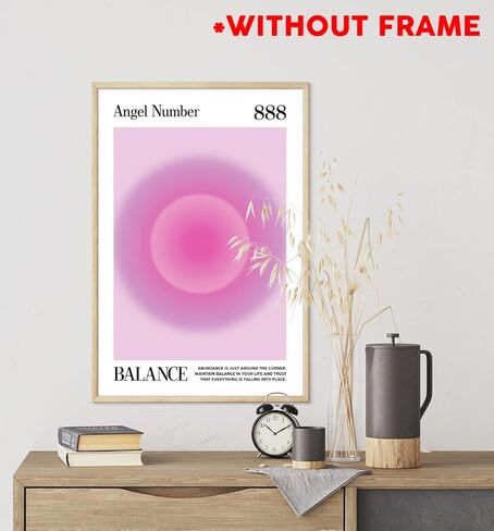 Teevoc 16x24 - ملصق رقم الملاك 888 كبير، توازن، طباعة متدرجة هالة، ملصقات روحية، سحرية، دليل روحي، اتصال جدار إلهي، ملصقات غير مؤطرة، أبيض in Kuwait